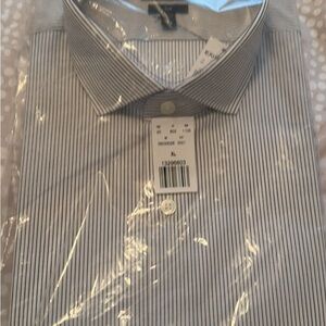 Express Men's Black and White Striped Shirt